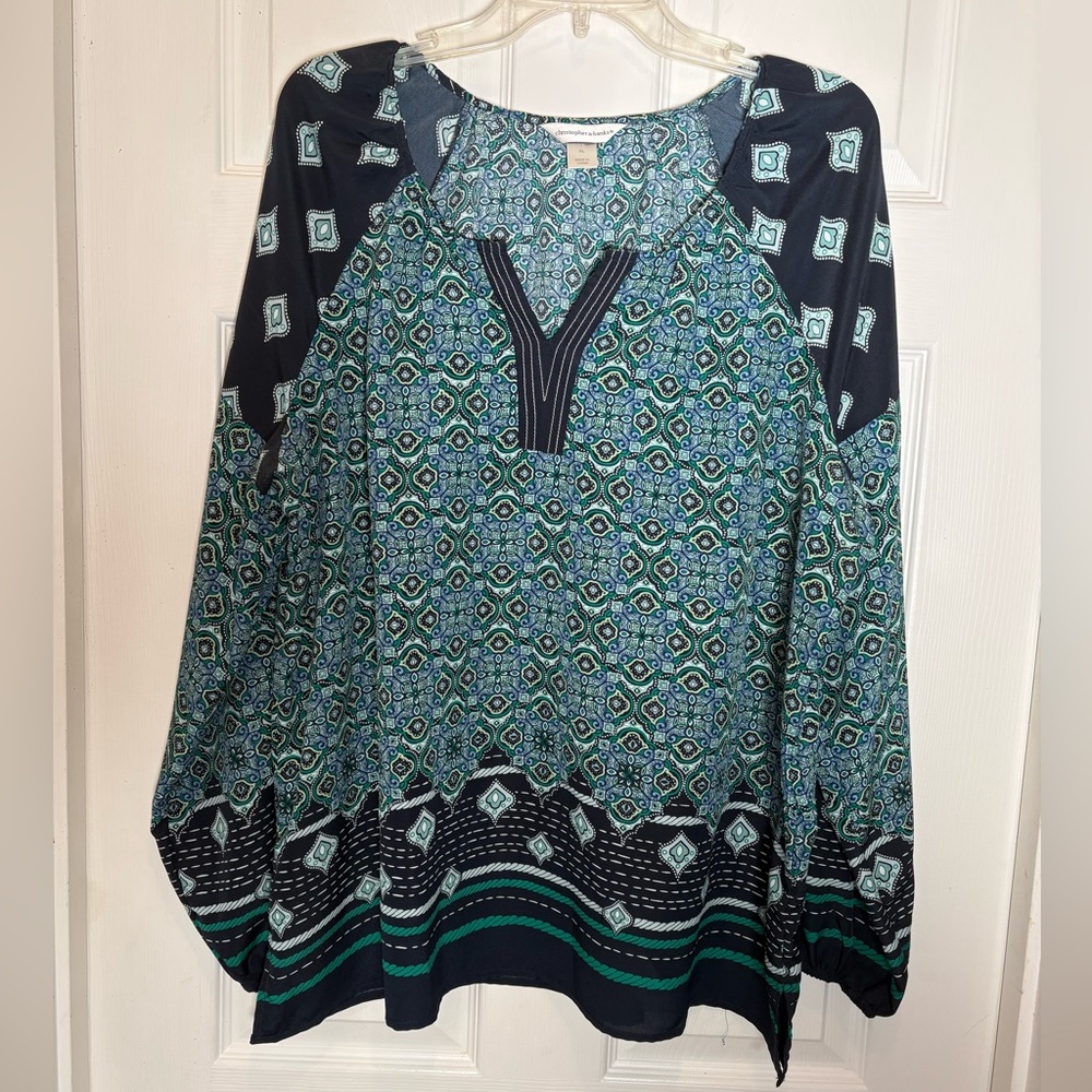 Christopher & Banks Blue and Green Patterned Blouse  Size XL